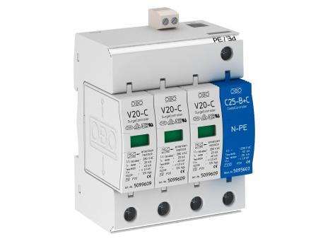 Överspänningsskydd 3-poligt + NPE med fjärrsignal 280 V