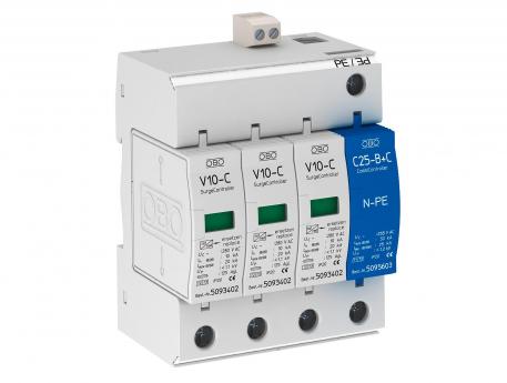 Överspänningsskydd V10 3-polig + NPE med fjärrsignal 280 V 3+N/PE | 280 | IP20