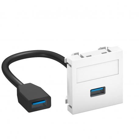 USB 2.0/3.0-anslutning, 1 modul, rak utgång, med anslutningskabel  |  | USB | helvit; RAL 9010