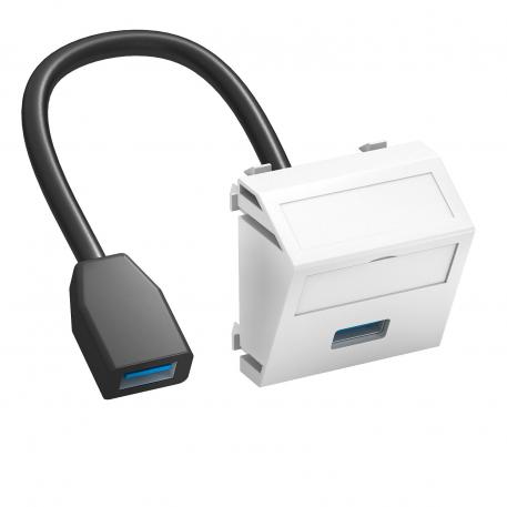 USB 2.0/3.0-anslutning, 1 modul, vinklad utgång, med anslutningskabel  |  | USB | helvit; RAL 9010