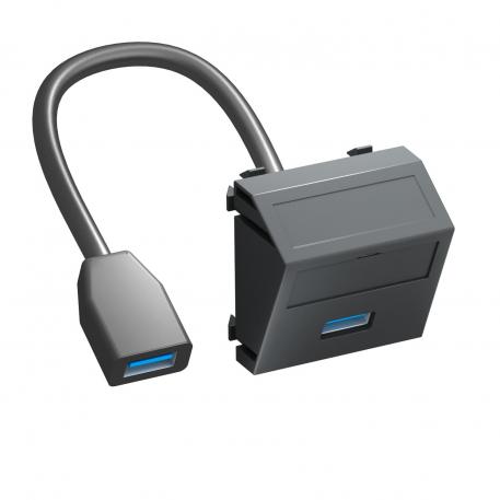 USB 2.0/3.0-anslutning, 1 modul, vinklad utgång, med anslutningskabel diagonal |  | USB | svartgrå; RAL 7021